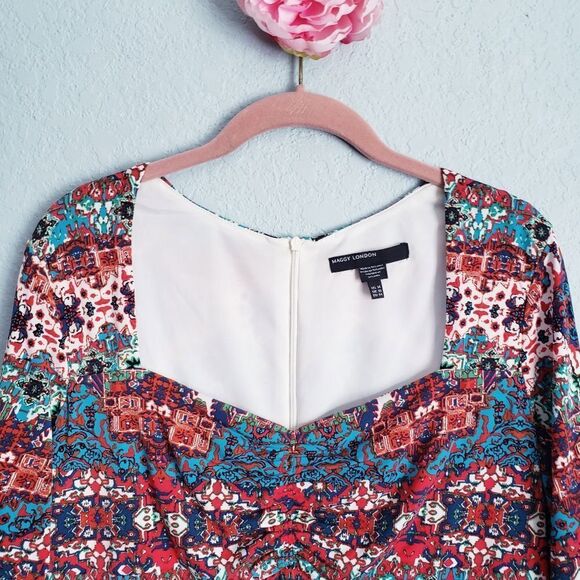 London Times Multicolor Kaleidoscope Sweatheart Neckline Dress - Picture 5 of 13